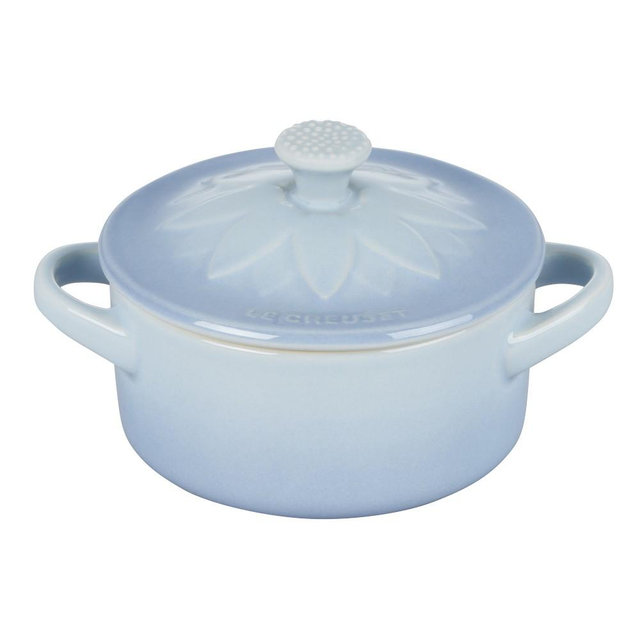 Le Creuset Stoneware Mini Round Flower Cocotte, Flower Coastal Blue