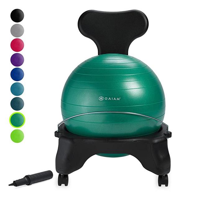 Gaiam Classic Balance Ball Chair – Exercise Stability Yoga Ball Premium Ergonomic Chair for Home and Office Desk with Air Pump, Exercise Guide and Satisfaction Guarantee