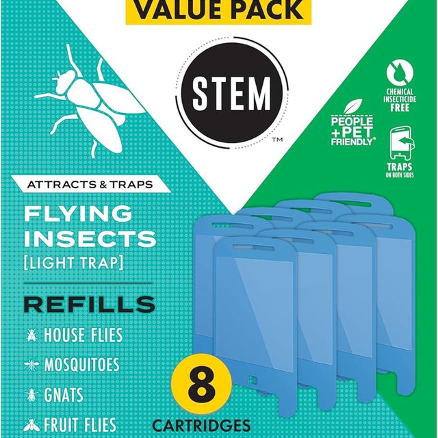 STEM Flying Insect Light Trap Refill Cartridges, Indoor Fruit Fly Trap, Insecticide-Free Pest Control for Home, Attracts and Traps Insects, Official STEM Refills - 8 Count