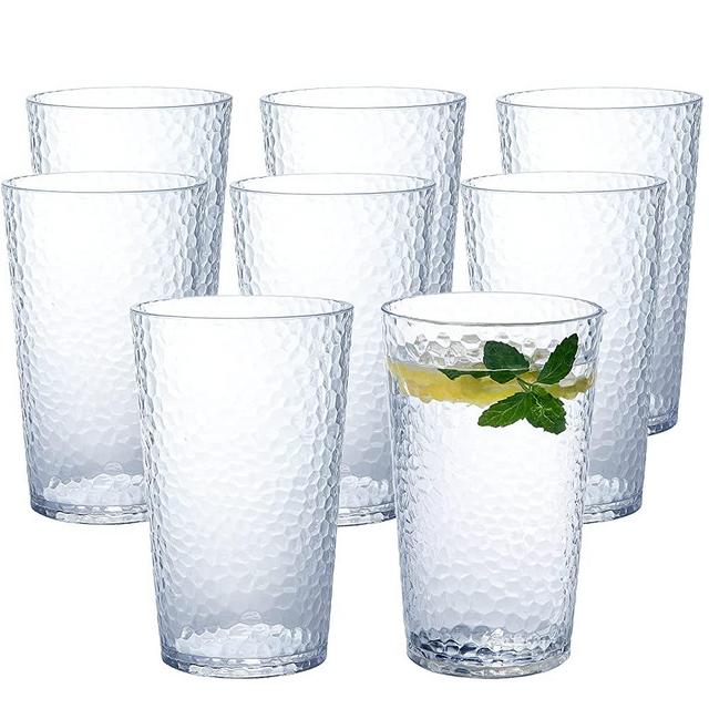 Kurala Unbreakable Plastic Tumbler Cups, Set of 8, Large Water Tumbler Set, 17 oz Highball Drinking Glasses (Clear)