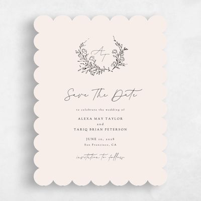 Beige Scalloped Wedding Save the Date - Marnina Portrait