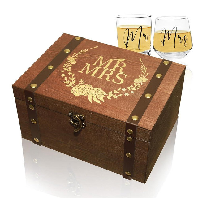 Melonva Wedding Keepsake Box Wedding Gifts for Couples 2024 Engagement Gifts for Couples With Wine Glasses Wedding Memory Box Newly Engaged Gifts Fiance Wine Glasses for Couple