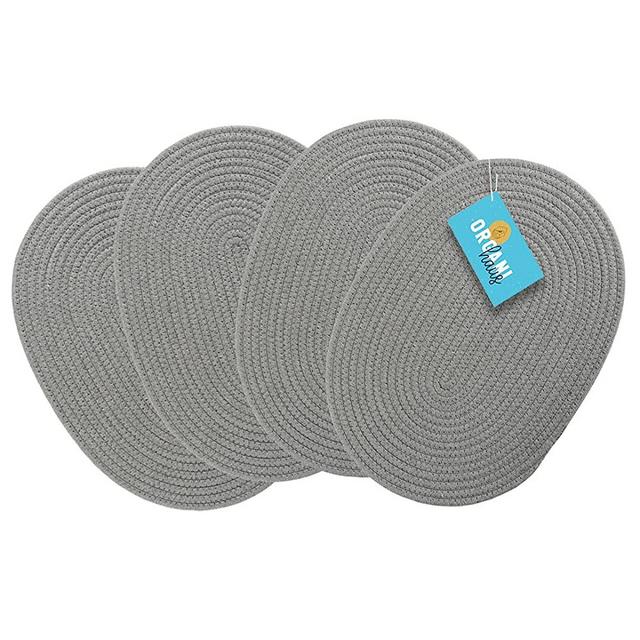 OrganiHaus Cotton Rope Woven Placemats Set of 4 | Oval Placemats for Kitchen Table | Heat Resistant and Absorbent Fabric Rustic Placemats for Dining Table or Countertop Protection -Full Light Grey