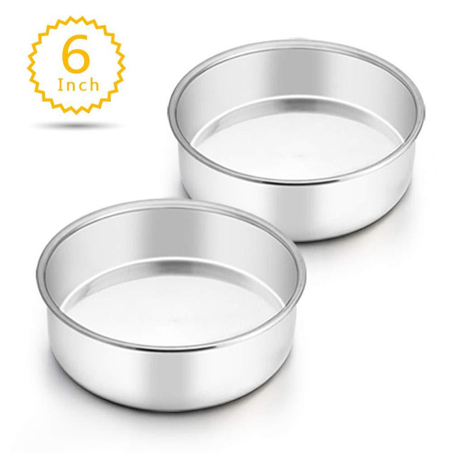 TeamFar 6 Inch Cake Pan, 2 Pcs Round Tier Cake Pan Set Stainless Steel for Baking Steaming Serving, Fit in Oven Pot Air Fryer, Healthy & Heavy Duty, Mirror Finish & Easy Clean, Dishwasher Safe