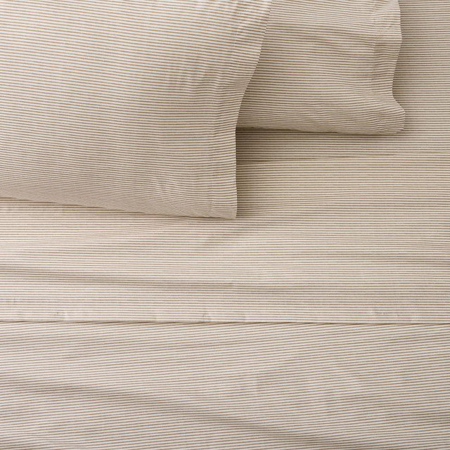 Printed Pinstripe Sheet Sets, Queen, Camel
