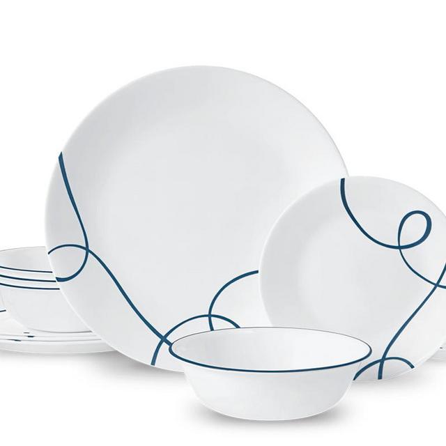 Corelle® Lia, White and Blue, 12 Piece, Dinnerware Set
