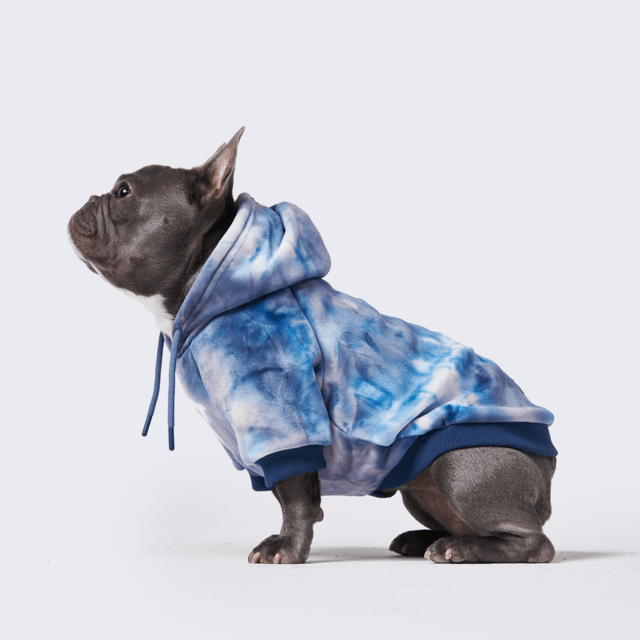 Vintage Navy Grey Sky-Dye Velvet Dog Hoodie