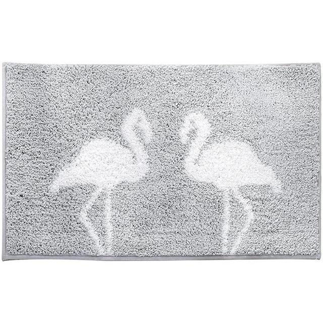 ZOESIOER Bathroom Rug Gray Bath Mat, Ultra Soft and Water Absorbent Bath Carpet, Machine Washable Quick Dry Shaggy Shower Carpet Rug for Bathroom, Tub and Shower, 16"x24", Grey Flamingo