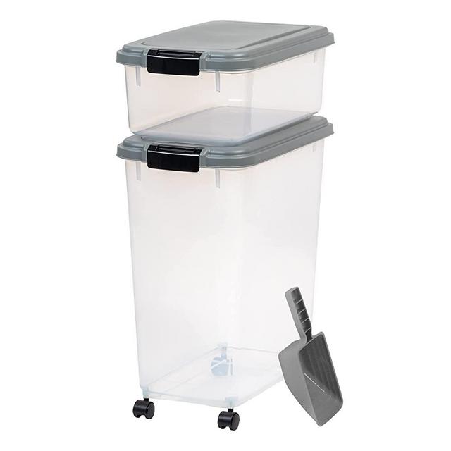 IRIS USA Premium Airtight Pet Food Storage Container with Scoop and Treat Container for Pet, Dog, Cat and Bird Food