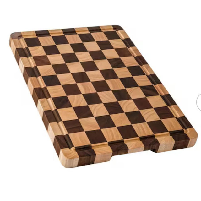 Wudkey Acacia Wood Cutting Board 16.5 in. x 11.6 in. Rectangular End Grain Butcher Block with Checkered Design, Juice Grooves ZS1B91_2