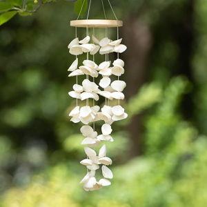 White Sea Shell Wind Chimes for Outside, Handmade Beach Style Windchime for Patio and Garden Decor, Beach & Coastal Decor, Sunroom Decoration, Ocean Themed Party