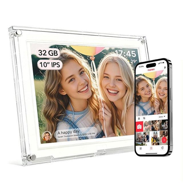 Frameo Digital Picture Frame,10.1 Inch WiFi Slim Acrylic Digital Photo Frames,1280x800 HD IPS Touch Screen Photo Frame Electronic,32GB Memory,Share Photos/Videos Instantly via Frameo App from Anywhere