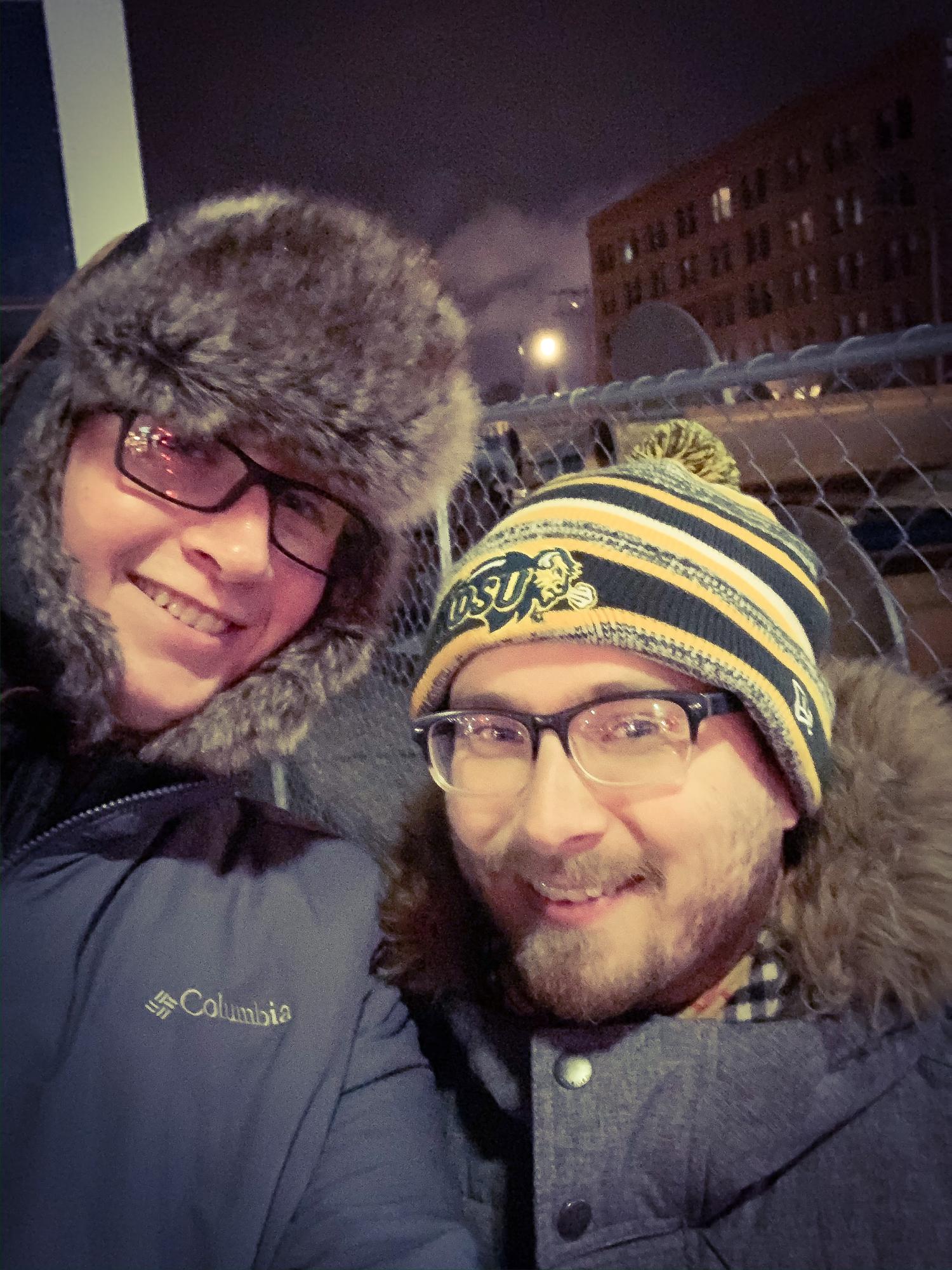 Enjoying the Parade of Lights through downtown Fargo in the winter of 2019.