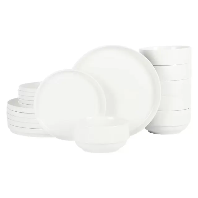 Gibson Home Rothernberg Stackable 18 Piece, Service for 6, White Porcelain Plates and Bowls Set