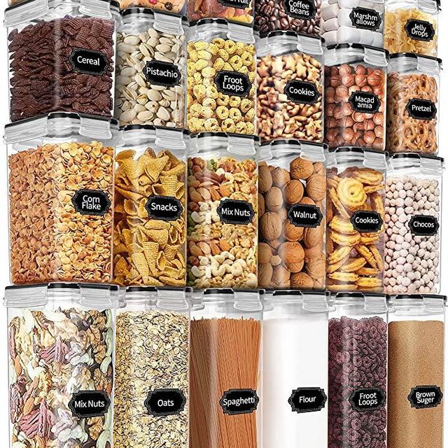 Airtight Food Storage Containers Set with Lids - 24 PCS, BPA Free Clear Kitchen Pantry Organization Canisters, PRAKI Kitchen Storage Containers for Cereal Flour & Sugar - Labels & Marker, Black