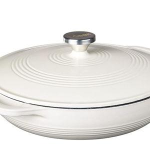 Lodge 3.6 Quart Enameled Cast Iron Oval Casserole With Lid– Dual Handles – Oven Safe up to 500° F or on Stovetop - Use to Marinate, Cook, Bake, Refrigerate and Serve – Oyster White