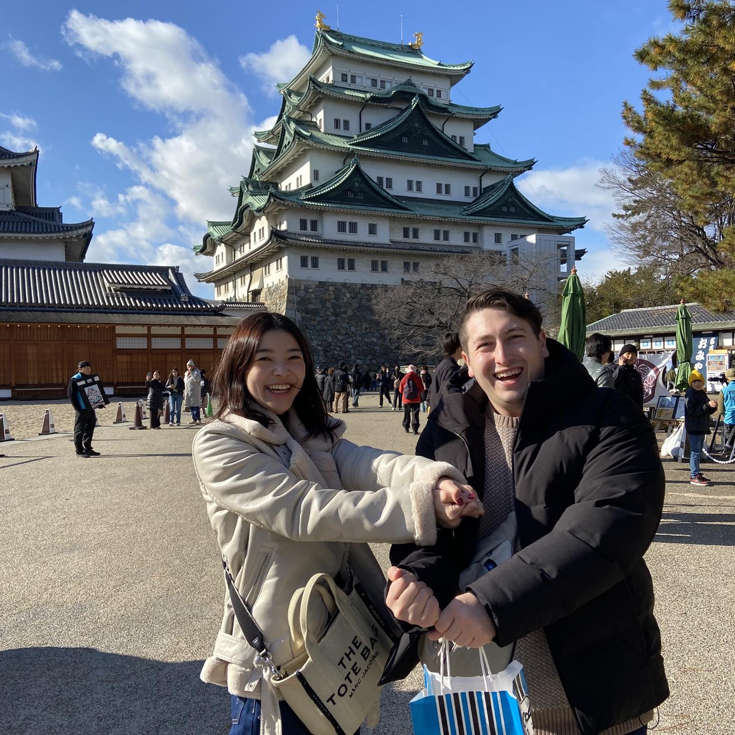 Ruben finally visited Minori’s hometown. Our friend, Yuki, snapped this photo in front of Nagoya Castle!