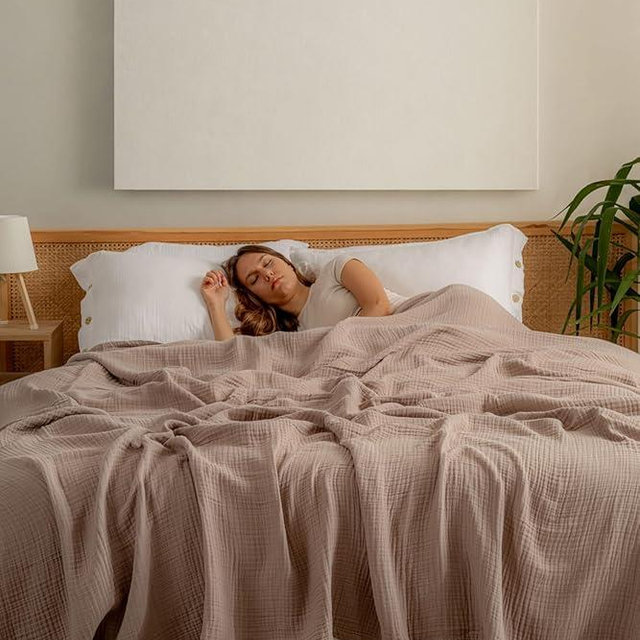 RAYME TEKSTIL Muslin Blanket - Pure 100% Turkish Cotton Airy Soft Light Versatile Gauze Throw Blanket for Bed, Couch, Sofa (Taupe, Queen XL Size (95" x 95" inch))