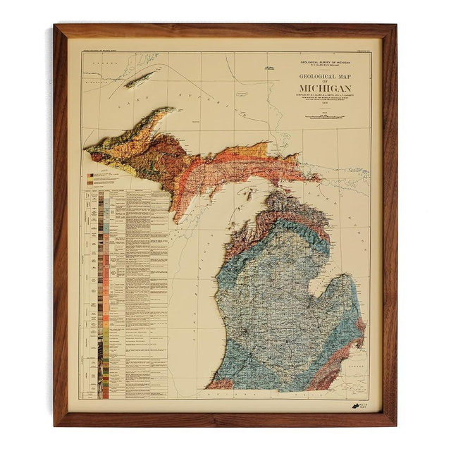 Muir Way Raised Relief Map of Michigan - True 3D Topographic Wall Map with Molded Terrain - Unframed, 22x36