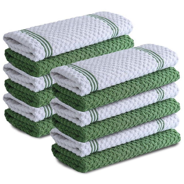 Infinitee Xclusives Premium Kitchen Towels - Green [Pack of 12] 100% Cotton Kitchen Hand Towels 15 x 25 Inches - Dish Towels for Kitchen