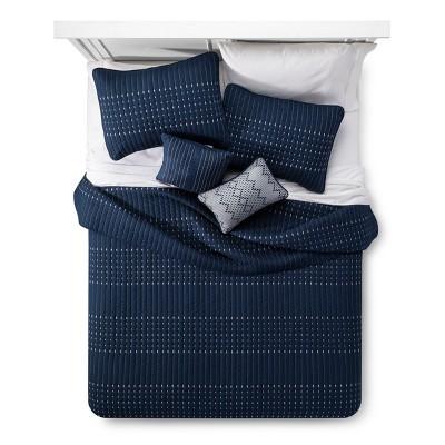 Navy Blake Microfiber Embroidered Multiple Piece Quilt Set - 5-pc