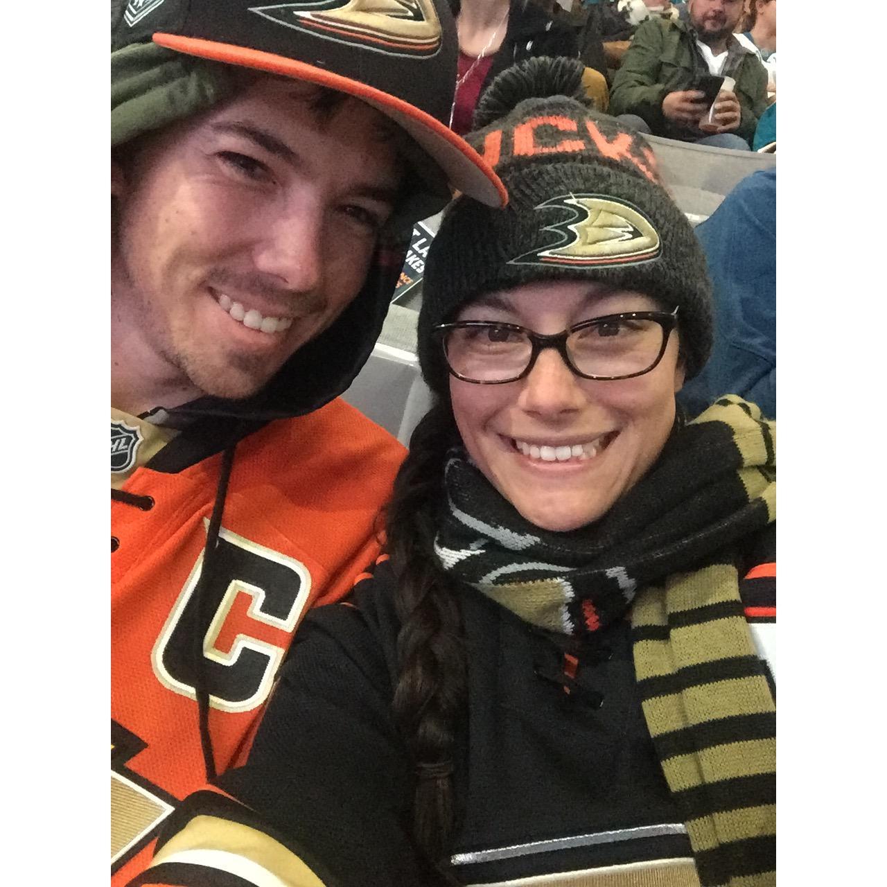 Kyra's first Ducks game! Yes, Dennis converted her into a Ducks hockey fan. - November 2017
