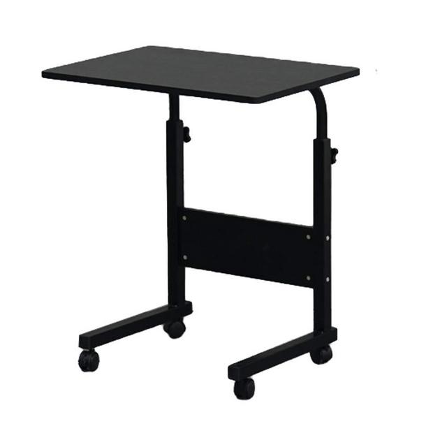 Goujxcy Sofa Side Table C Shaped End Table with Wheels, Rolling Bedside Laptop Table Snack Table TV Tray, Height Adjustable, Wooden Top & Metal Frame