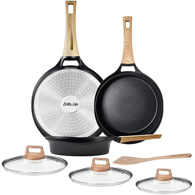 ESLITE LIFE Frying Pan Set with Lids Nonstick Induction Skillet Set Omelette Pan with Long-lasting Nonstick Shot Peening Craft, 7-Piece
