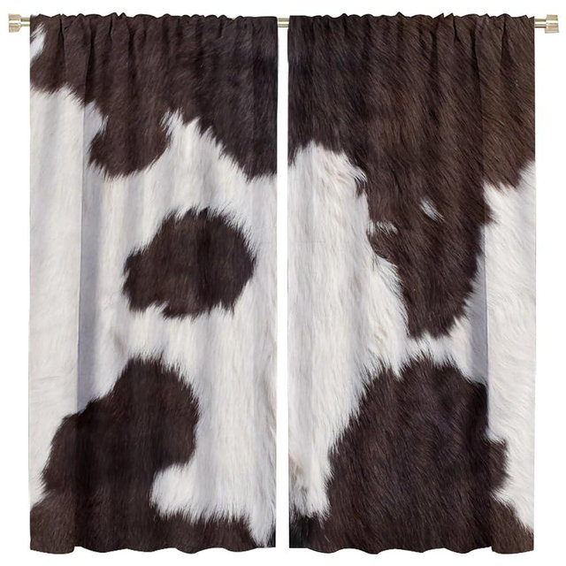 LOMADIA Cow Print Blackout Curtain,Retro Animals Fur Skin Cowhide Farm Style Window Treatments Rod Pocket Curtain for Bedroom Living Room Kitchen Decor Drapes 42x45in