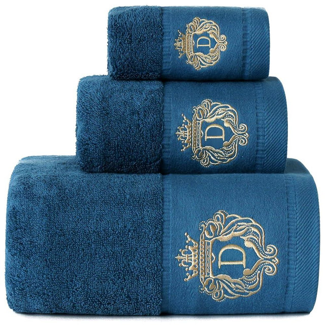 WDTBFY Luxury Bathroom Super Soft and Highly Absorbent Premium 100% Cotton Bath Towel Set for Gifts (Blue-D)