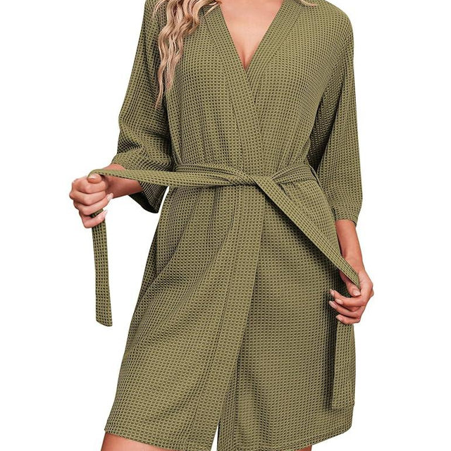 Ekouaer Robes for Women Waffle Knit Bathrobe Soft Lightweight Knee Length Loungewear S-XXL