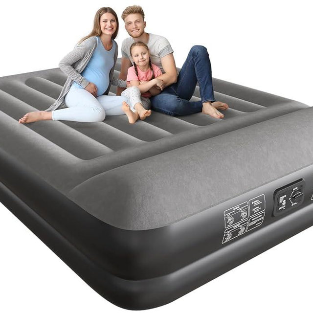 Ezyrest Queen Air Mattress Waterproof and Easy-to-Clean, Blow Up Mattress with Built-in Pump, Durable Inflatable Mattress with Pillow Design Suitable for Naps, Hosting a Friend and Camping