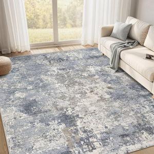 Living Room Area Rug 8x10: Washable Rugs Large Soft Abstract Modern Neutral Rug Stain Resistant & Non-Slip Carpet for Bedroom Dining Room Nursery - Aesthetic Home Office Room Decor - Light Denim Blue