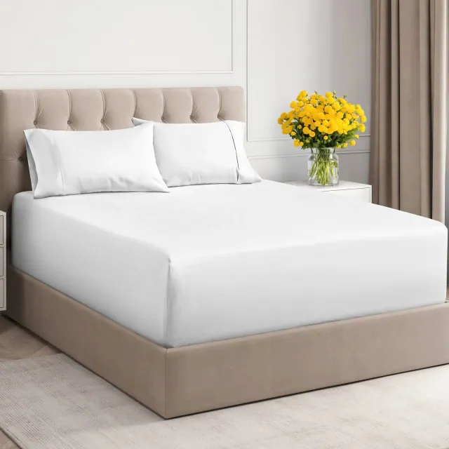 CGK Linens 100% Cotton 400 TC 4 Piece Sheet Set - Extra Deep Pocket for 18"-24" Mattresses in White, Size Queen