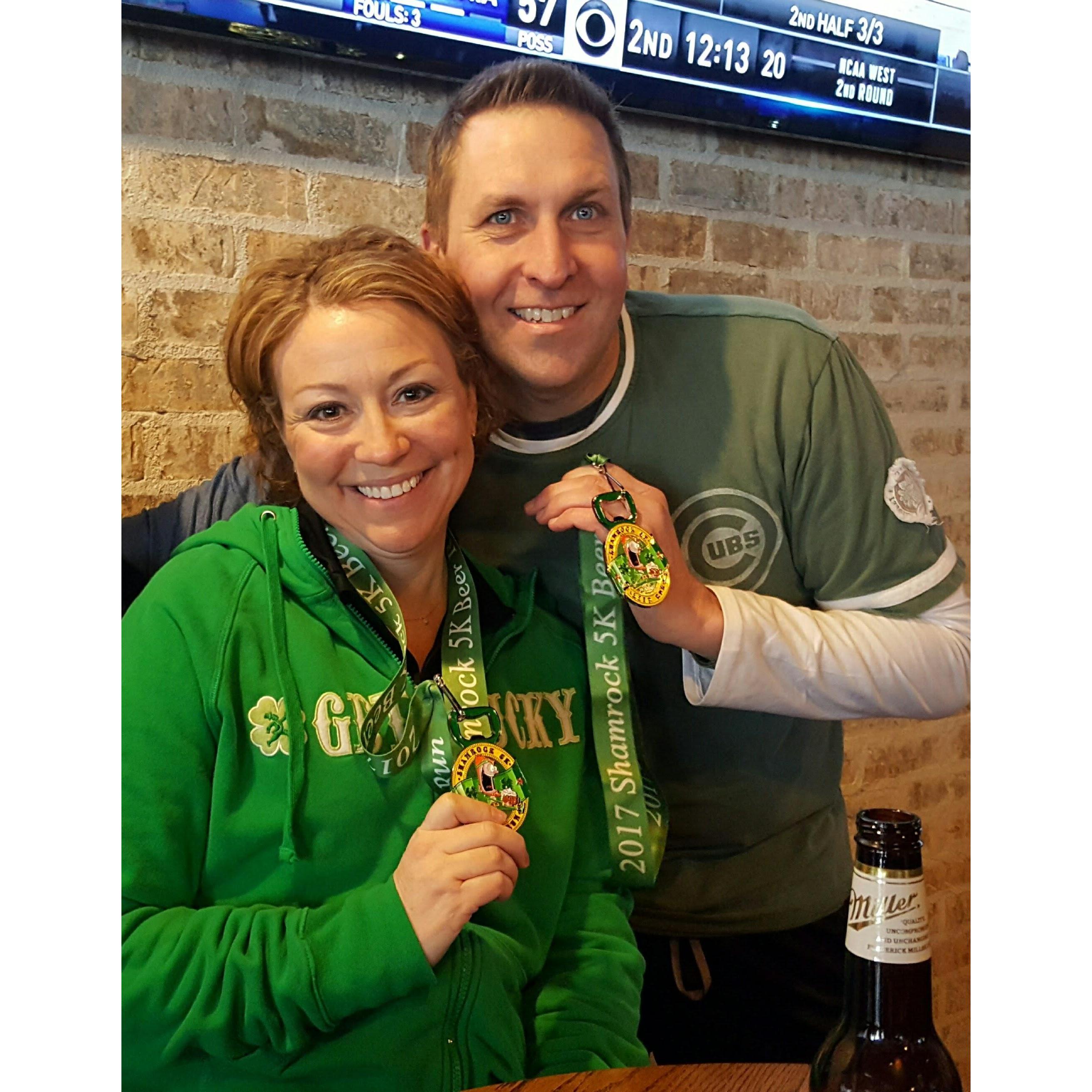 Celebrating after the Shamrock Beer Run!