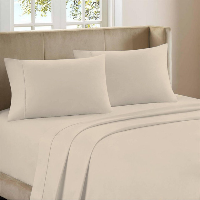 King 400 Thread Count Ultimate Percale Cotton Solid Sheet Set Ivory - Purity Home