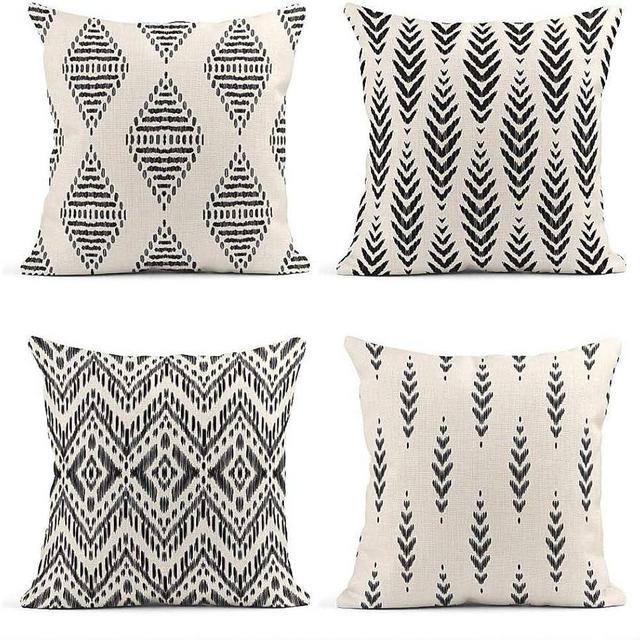 ArtSocket Set of 4 Throw Pillow Covers Ikat Tribal and Boho Bohemian black Ethnic Herringbone for Ideas Decor Linen Outdoor Pillow Cases Home Decorative Square 16x16 Inches Pillowcases