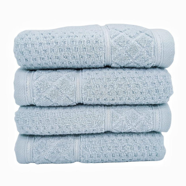 ANEWAY Hand Towels for Bathroom 100% Cotton Soft Absorbent Hand Towel Set, 13 x 29 Inches (Cerulean Blue, 4 Pack)