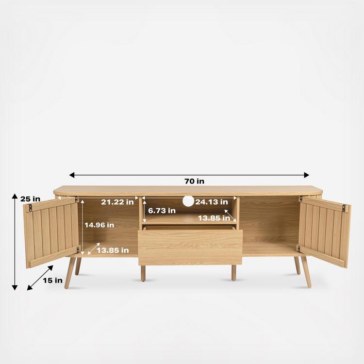 JONATHAN Y, Damien Farmhouse Curved TV Stand with Drawer & Storage