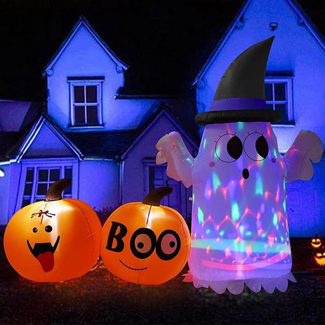 Doingart 6FT Halloween Inflatables Ghost Pumpkins, Outdoor Halloween Decoration Clearance with Multi-Colors Rotating LED, Blow up Halloween Decorations for Yard Garden Lawn
