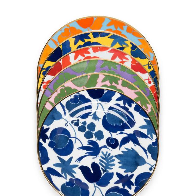 Dessert Plate Set of 6 Wildbird Mix in Porcelain