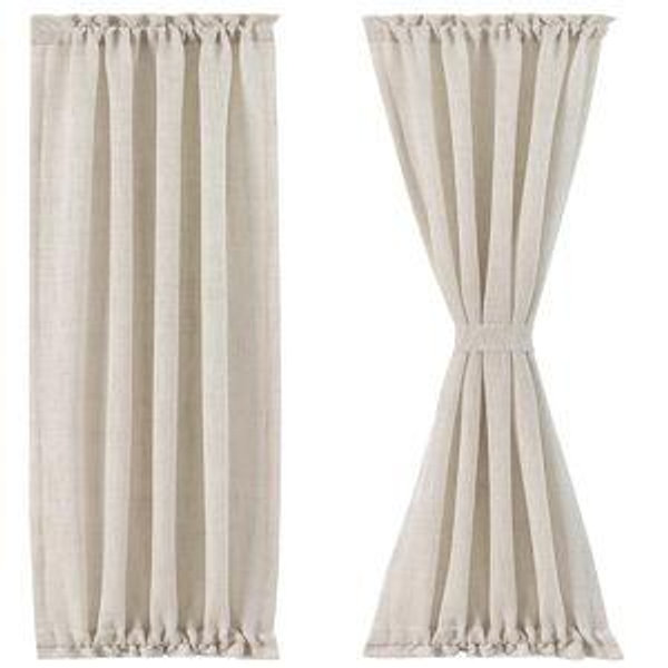 FMFUNCTEX Linen French Door Curtain Panels 72 Inches Long, Natural Flax Linen Window Draperies for Front Sliding Glass Doors Tiebacks for Glass Door Patio Windows, Rod Pocket 1 Panels