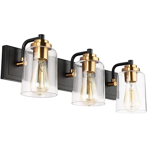 SOLFART Matt Black Vintage Bathroom Vanity Light Fixtures Over Mirror Glass Globe 3 Lights