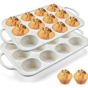 Vinino 2Pack Silicone Muffin Pan for Baking with Metal Reinforced Frame, 12 Cup Regular Size Cupcake Pan