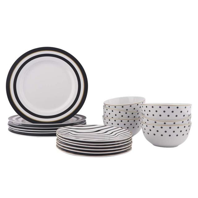 AmazonBasics 18-Piece Kitchen Dinnerware Set, Plates, Dishes, Bowls, Service for 6, Modern Elegance