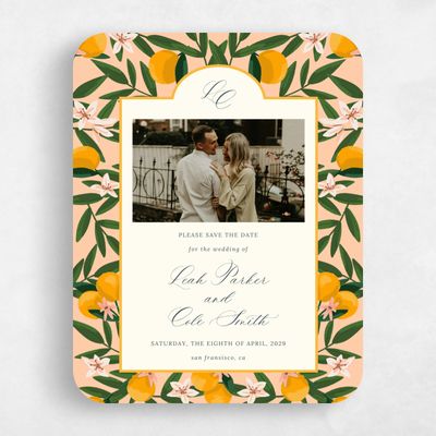 Orange Rounded Wedding Save the Date - Melissa Photo