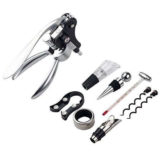 Cooko Rabbit Style Opener Set,Manual Bottle Opener kit with Aerator, Zinc Alloy Handle Corkscrew ,Deluxe Wine opener Accessories with 9 Pieces.