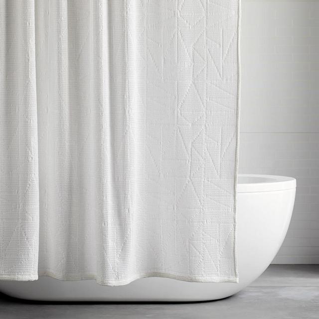 Organic Triangle Waffle Shower Curtain, White