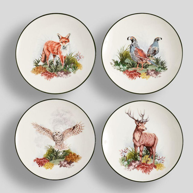 Fantastical Forest Stoneware Appetizer Plates, Mixed Set of 4 - Multi