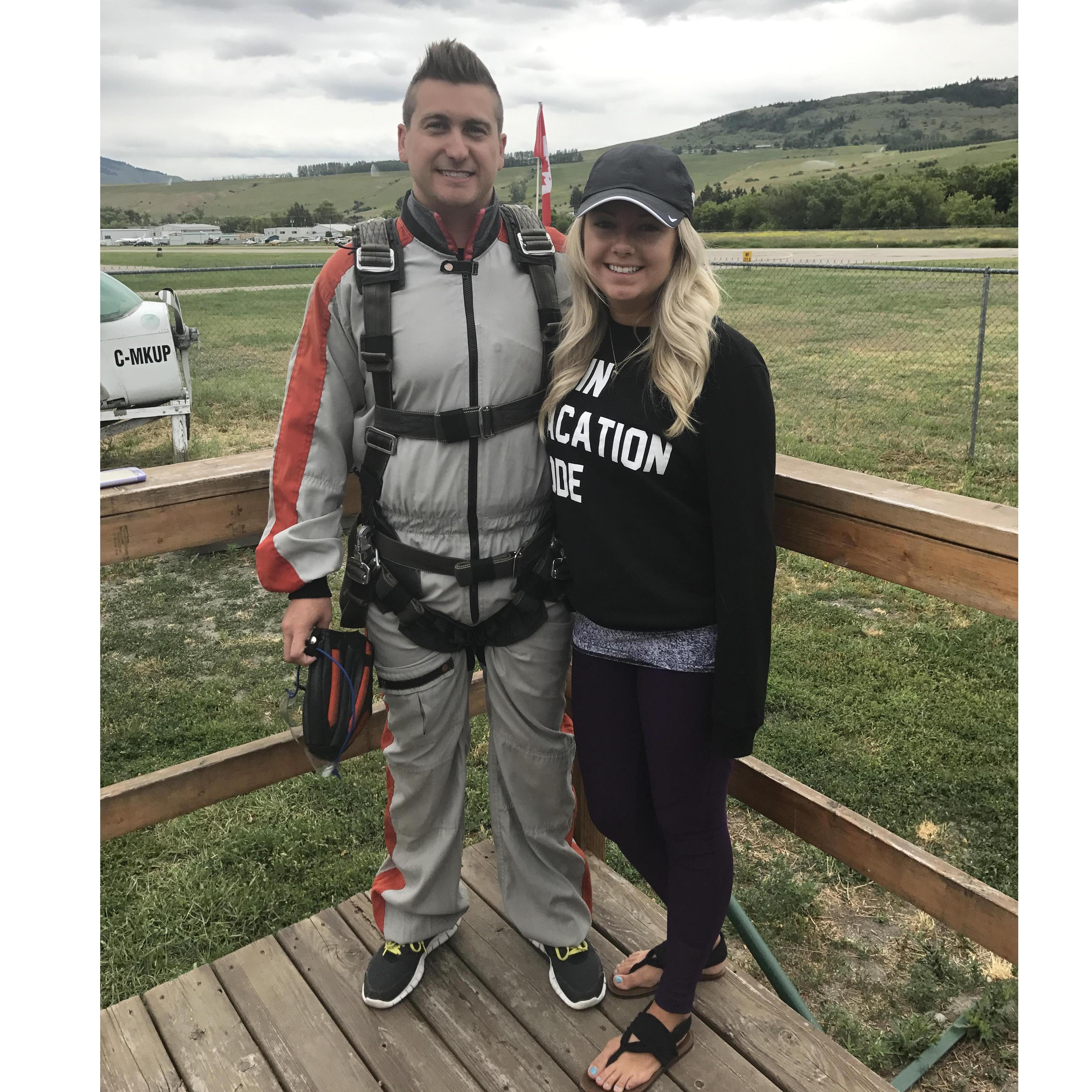 Cory skydiving over the Okanagan (BC, Canada). Also, Madison NOT skydiving over the Okanagan.